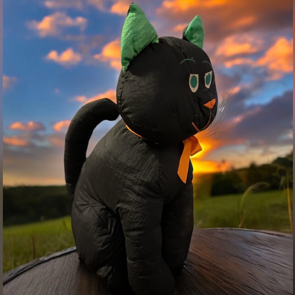 Vintage Halloween Black Cat Nylon Plush International Silver Co 10.5” 90s